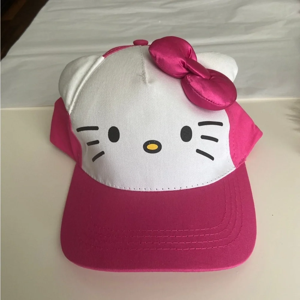 Hello Kitty Sanrio Face Youth Hat with Ears Pink NWT 2023 Children OS Adjustable